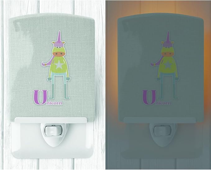 Caroline's Treasures BB5746CNL Alphabet U for Unicorn Ceramic Night Light Compact, UL-Certified, Ideal for Bedroom, Bathroom, Nursery, Hallway, Kitchen, 6x4x3, Multicolor