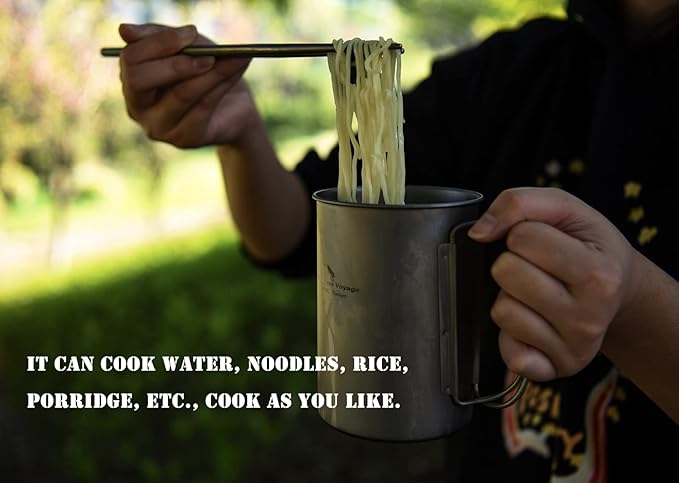 iBasingo 1050ml Titanium Bottle 600ml Nesting Cup Outdoor Camping Single Layer Wide Mouth Cookware Lightweight Portable Bottle Mug Hiking Picnic Solo Cooking Mess Kit