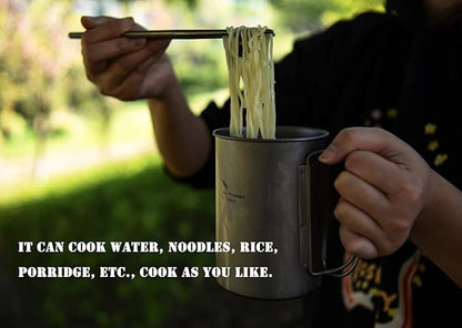 iBasingo 1050ml Titanium Bottle 600ml Nesting Cup Outdoor Camping Single Layer Wide Mouth Cookware Lightweight Portable Bottle Mug Hiking Picnic Solo Cooking Mess Kit