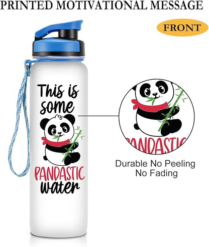 LEADO 32 oz 1 Liter Motivational Tracking Water Bottle with Times to Drink - This is Some Pandastic, Panda Gifts - Funny Mothers Day, Birthday Gifts for Women, Friends, Mom, Sister, Coworker