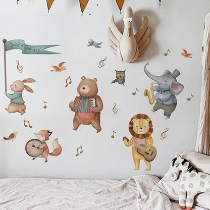 Watercolor Baby Animals Wall Decals Stickers, African Jungle Rabbit Bear Elephant Lion Fox Bird Owl Kids Room Nursery Decor, Baby Nursery Kids Bedroom Living Room Wall Decor