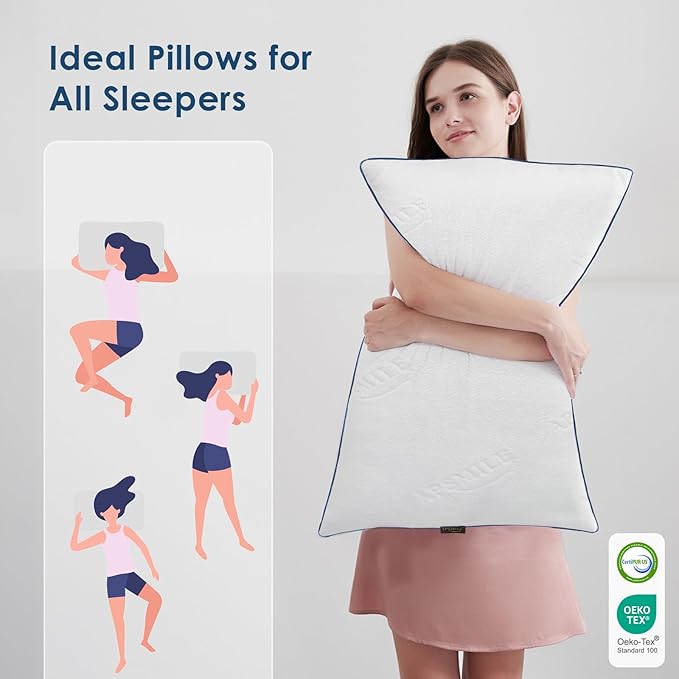 APSMILE Shredded Memory Foam Pillows Queen Size Set of 2, Adjustable Luxury Cooling Pillows for Neck Pain, Hotel Firm Bed Pillows for Sleeping, Essentials for Side/Back Sleeper (White,18"x28")