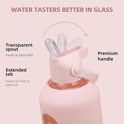 20 oz Glass Water Bottles with Straw Borosilicate Glass Water Bottle with Time Marker Motivational Water Bottles with Silicone Sleeve Leak Proof Reusable BPA Free