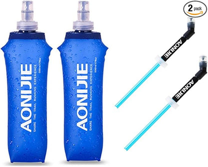 AONIJIE 2 Pcs Sports Collapsible Water Bottle BPA Free - TPU Soft Drink Water Kettle Foldable Flask for Hiking Bicycling Running Climbing