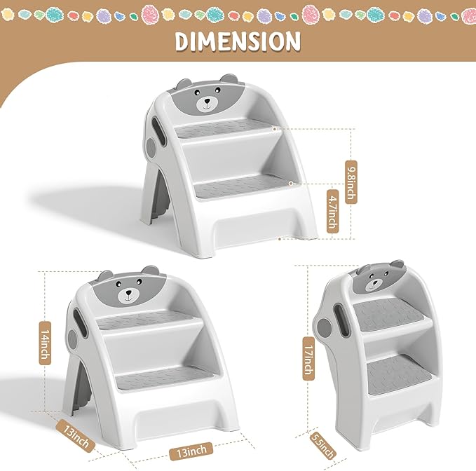 Toddler Step Stool for Bathroom Sink and Potty Training Durable Anti-Slip,Anti-Tip A-Frame,10-Second Assembly, 2-Step Potty Stool with Wide Steps,CPC Certified for Safe and Kids Easy Hand Washing