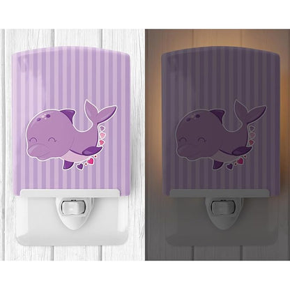 Caroline's Treasures BB7132CNL Purple Dolphin Ceramic Night Light, Purple Compact, UL-Certified, Ideal for Bedroom, Bathroom, Nursery, Hallway, Kitchen, 6x4x3, Multicolor