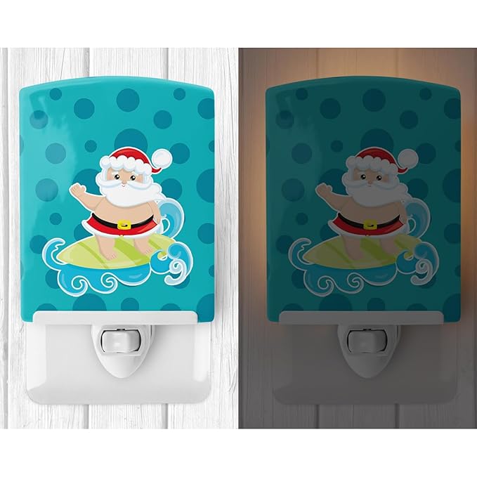 Caroline's Treasures BB9067CNL Beach Santa Claus Surfer #2 Ceramic Night Light Compact, UL-Certified, Ideal for Bedroom, Bathroom, Nursery, Hallway, Kitchen, 6x4x3, Multicolor