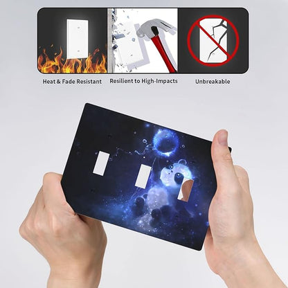 Cute Baby Panda Light Switch Cover Wall Plate Decorative 3 Gang Triple Toggle Covers Blue for Playrooms Bathrooms Farmhouses Living Room 4.5 x 6.38 in