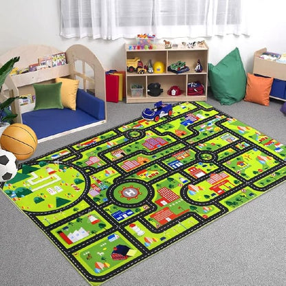 Car Rug Kids Playmat Educational Car Rugs City Life Road Traffic Play Mat for Bedroom Play Room Game Area Non Slip Kids Foam Rug Playtime Activity Mat for Toddler Baby Boys and Girls 3 x 5