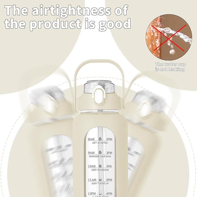 64oz Glass Water Bottle with Straw - Half Gallon Large Motivational Water Bottle with Silicone Sleeve Time Marker, Ideal for Gym, Sports, Workouts, Daily