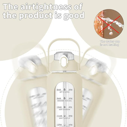 64oz Glass Water Bottle with Straw - Half Gallon Large Motivational Water Bottle with Silicone Sleeve Time Marker, Ideal for Gym, Sports, Workouts, Daily