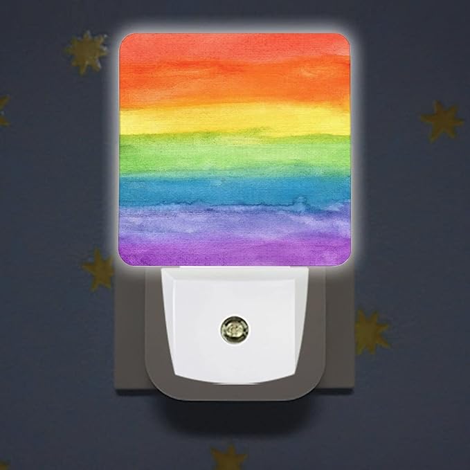 LED Night Lights Lamp with Dusk to Dawn Sensor, Striped Rainbow Watercolor Night Lamp, Night Lights Plug Into Wall for Kids Room, Bedroom, Bathroom, Kitchen, Hallway