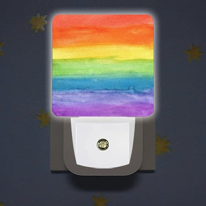 LED Night Lights Lamp with Dusk to Dawn Sensor, Striped Rainbow Watercolor Night Lamp, Night Lights Plug Into Wall for Kids Room, Bedroom, Bathroom, Kitchen, Hallway