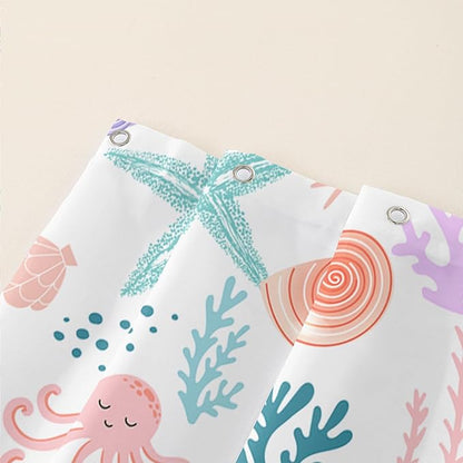 AILONEN Kids Ocean Shower Curtain for Bathroom,Funny Cute Octopus Fish Ocean Under Sea Coral Starfish Bath Curtain for Boys Girls,72" W*72" H Art Waterproof Decor Fabric 12 Pack Hooks