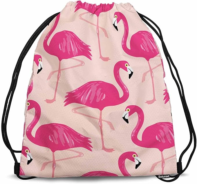 Drawstring Backpack Pink Flamingos Lightweight Gym Backpack Wildlife Tropical Bird Safari Romantic for Women Men 14x16.9 Inch