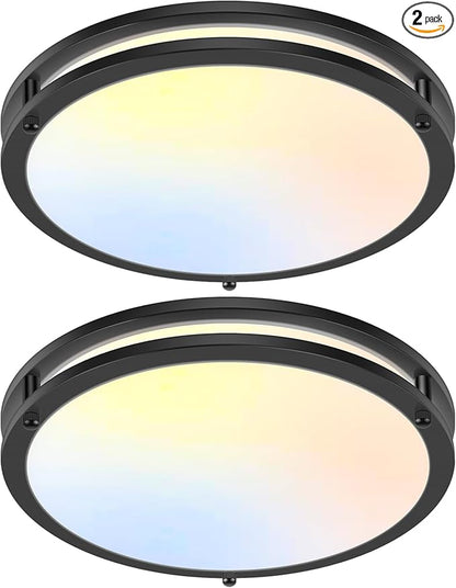 2-Pack 50W Dimmable Flush Mount Ceiling Lights, 16 Inch Black LED Ceiling Light with 5 Color Temperatures in One Selectable, 5400LM Modern Close to Ceiling Light Fixtures for Livingroom Dining Hallway