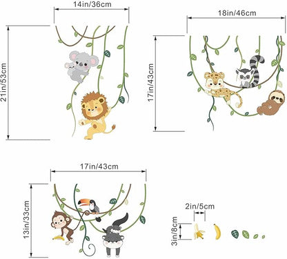 Animals Climbing Trees Wall Stickers - Lion Monkey Sloth Koala Toucan Wall Decals - Baby Nursery Kids Room Daycare Playroom Classroom Wall Decor