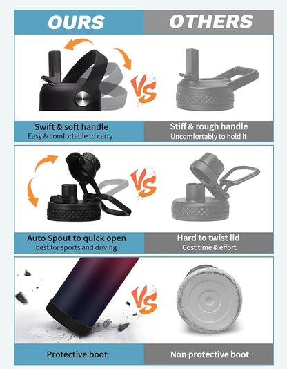 32 oz Insulated Water Bottle with Straw - Pop-up Spout Lid, Paracord Handle, Carrier Bag with Strap, Leak Proof Stainless Steel Water Bottle 32oz, Cold Flask Jug for Traveling Hiking