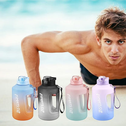 Water Bottle with Time Marker, 78OZ/Half Gallon Leak-proof Water Jug, Large Portable Water Bottles with Handle, BPA Free Fitness Water Jug for Gym, Outdoor, Sport (Purple)