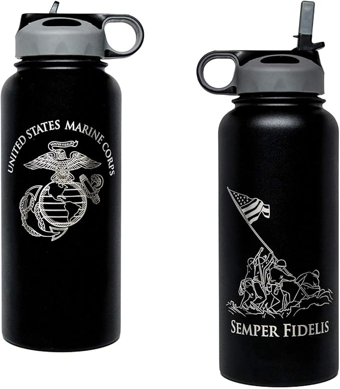 32oz USMC Stainless Steel Water Bottle with Engraved EGA Logo - Marine Corps Pride on the Go - USMC Gift | Disabled USMC Vet Owned SMALL Business