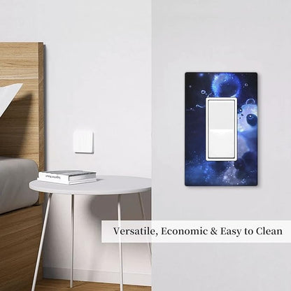 Cute Baby Panda Light Switch Cover Wall Plate Decorative 1 Gang Single Rocker Covers Blue for Playrooms Farmhouses Bathrooms Kitchens 2.76 x 4.5 in