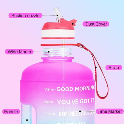 QuiFit Motivational Gallon Water Bottle - with Straw & Time Marker BPA Free Large Reusable Sport Water Jug with Handle for Fitness Outdoor Enthusiasts Leak-Proof