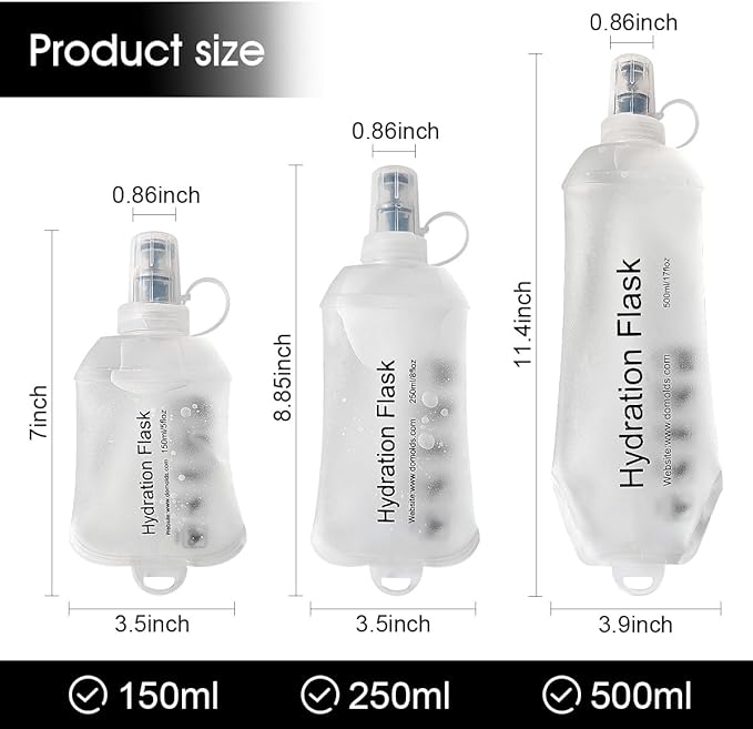 500ml Soft Flask, TPU Collapsible Soft Water Bottle for Hydration Pack, Running Vest, Folding Water Bottle for Hiking Cycling Climbing-1Pcs, White