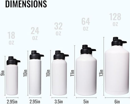 Half Gallon Water Bottle with Straw&Spout Lid, 64oz Stainless Steel Insulated Water Jug with Handle and Wide Mouth, Half Gallon Vacuum Double Walled Jug for Sports, Outdoors, Leak-Proof. White 64oz