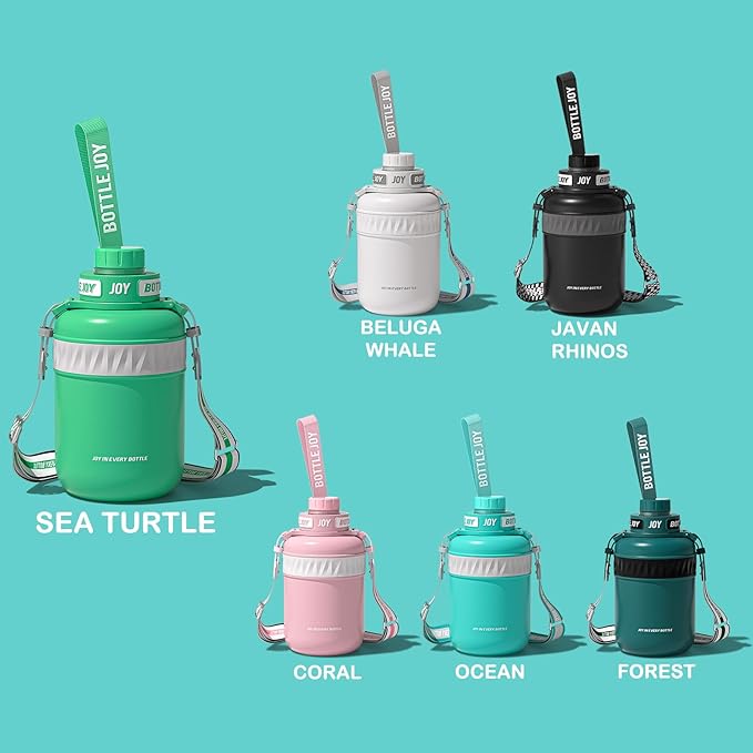 Stainless-Steel Water Bottle: Leakproof Lid, Perfect Sip, Double Insulated, Eco-Friendly, Dishwasher Safe & Stylish Strap (Sea Turtle, 48 oz)