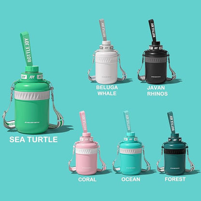 Stainless-Steel Water Bottle: Leakproof Lid, Perfect Sip, Double Insulated, Eco-Friendly, Dishwasher Safe & Stylish Strap (Sea Turtle, 48 oz)