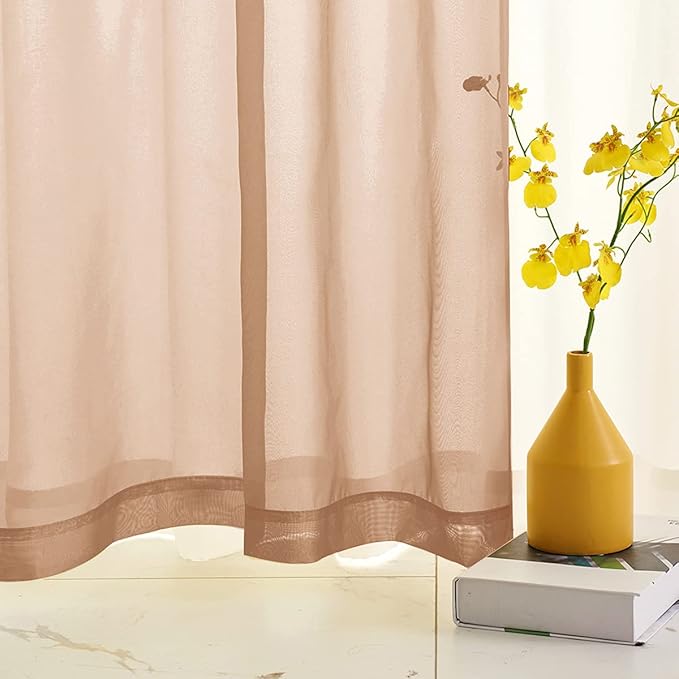 Brown Sheer Curtains 45 Inch Length 2 Panels for Small Windows Rod Pocket Sheer Voile Curtains Light Filtering Brown Sheer Drapes for Kitchen,Living,Bedroom 45 Inches Long