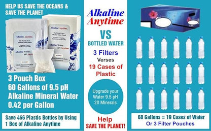 Alkaline Anytime Worlds Best Water Filter Pouch for Alkaline Water- Mobile Filtration System For Pitcher, Cup, Bottle, Jug, any Container -High pH 9.5+ Ionized Electrolytes-Long-Life 60 Gallons-