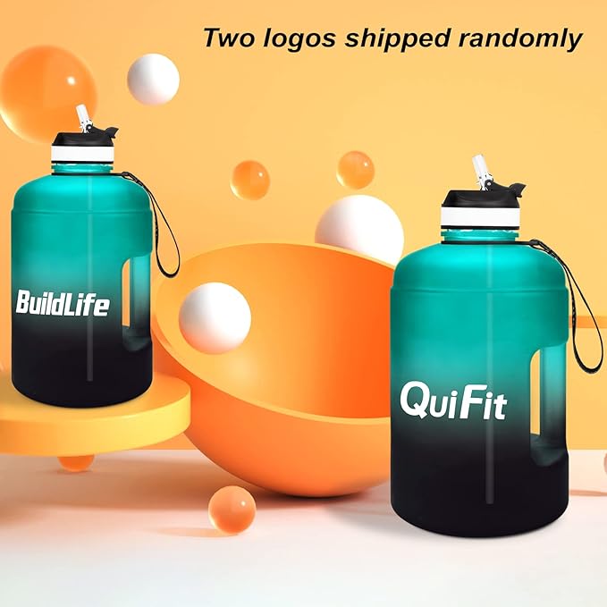 QuiFit Motivational Gallon Water Bottle - with Straw & Time Marker BPA Free Large Reusable Sport Water Jug with Handle for Fitness Outdoor Enthusiasts Leak-Proof