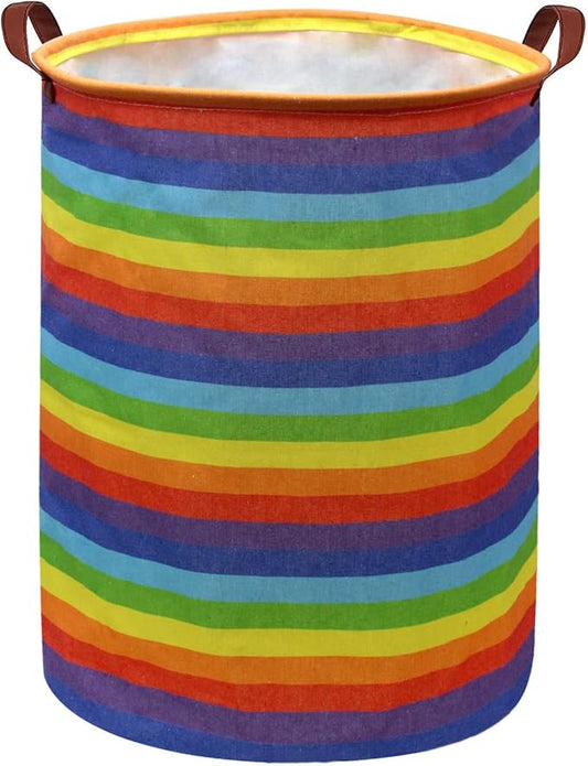 Rainbow Laundry Hamper,Kids Laundry Basket Collapsible Baby Storage Baskets for Kids Room Decor,Colourful Hamper,Toy Organizer,(Rainbow stripe) …