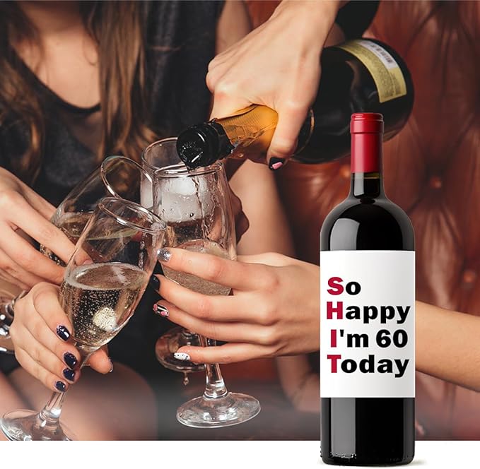 8 Pcs 60th Birthday Gifts for Women Men Wine Labels, 60 Year Old Birthday Gifts for Women Men Wine Bottle Labels, Happy 60th Birthday Party Decorations Gifts for Women Men Wine Bottle Stickers
