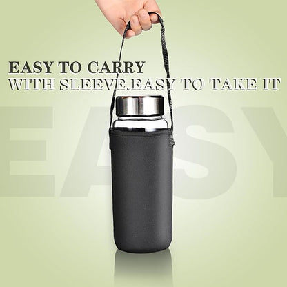 24oz Glass Water Bottle,Wide Mouth Glass Drinking Bottle,Large Sports Bottle,Juice Bbottle with Sleeve,Reusable Water Bottle