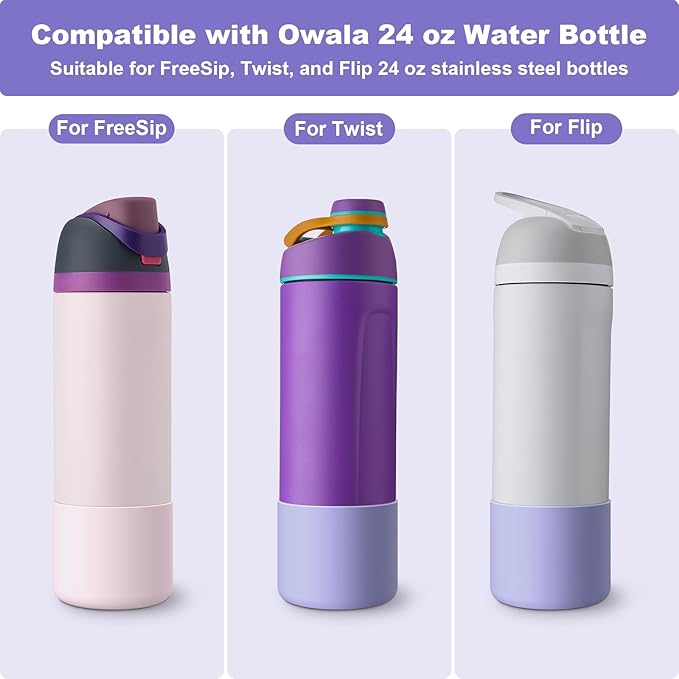 2PCS Silicone Water Bottle Boot for Owala 24oz 32oz 40oz, Anti-Slip Protective Sleeve Bottom Bumper Protector for FreeSip, Twist, and Flip Stainless Steel Water Bottles