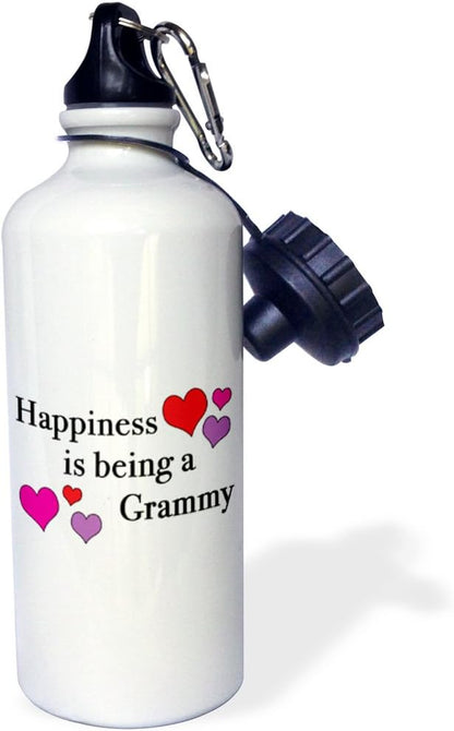 3dRose Happiness Is Being A Grammy Sports Water Bottle, 21 oz, White