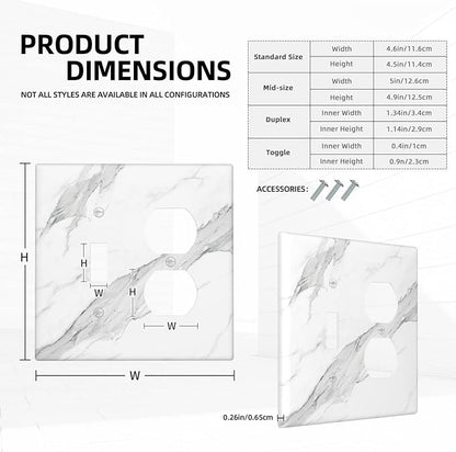 Marble Grey Wall Plate Decorative Light Switch Cover 2-Gang Combo Toggle/Duplex Outlet Faceplate for Bedroom Kitchen Farmhouse White