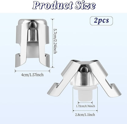 2Pcs Champagne Stoppers, Stainless Steel Wine Stopper, Food Grade Silicone Sparkling Wine Bottle Stoppers for Storing Champagne and Sparkling Wine, Leak-Proof, Sealed, Reusable (Silver)