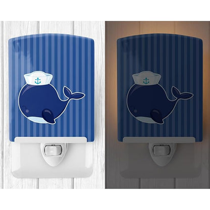 Caroline's Treasures BB8884CNL Nautical Whale Blue Ceramic Night Light Compact, UL-Certified, Ideal for Bedroom, Bathroom, Nursery, Hallway, Kitchen, 6x4x3, Multicolor