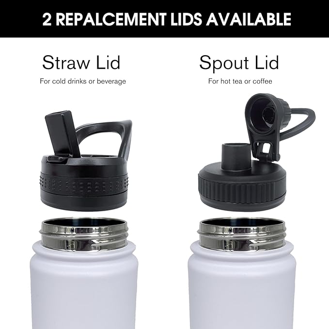 4pack 22 oz Insulated Water Bottle With Straw, Stainless Steel Sports Water Cup Flask with 2 Lids, Wide Mouth Travel Thermal Mug,Black white