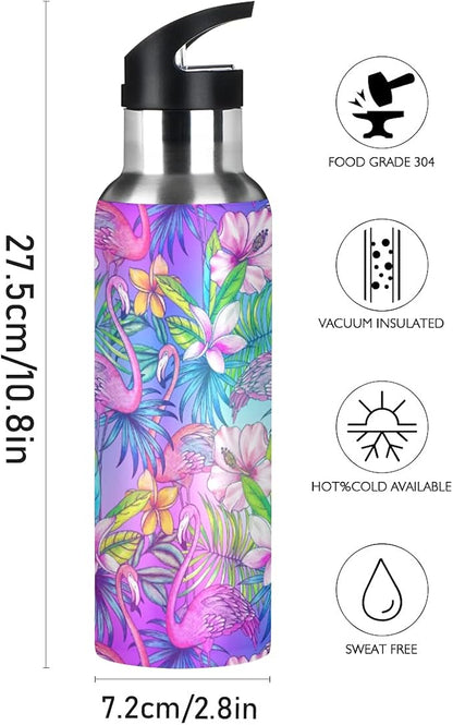 MNSRUU Insulated Water Bottle with Straw, Rainbow and Unicorns Stainless Steel Flasks for Sports Cycling Hiking School
