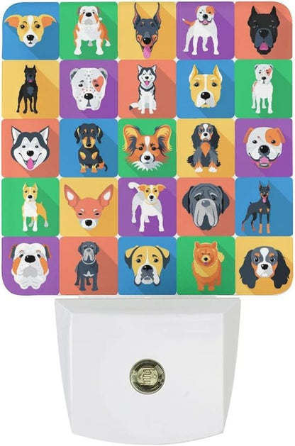 LED Night Lights Lamp with Dusk to Dawn Sensor, Dogs Icon Flat Design Night Lamp, Night Lights Plug Into Wall for Kids Room, Bedroom, Bathroom, Kitchen, Hallway