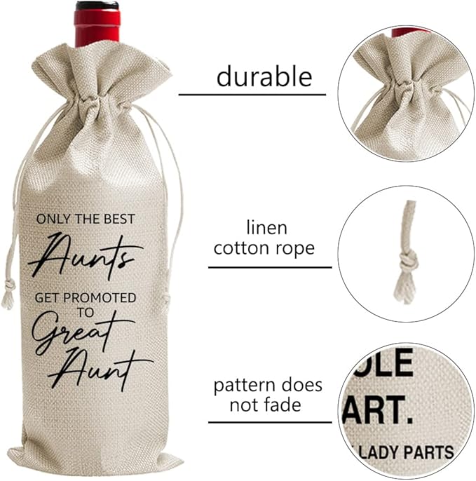 Aunt Gifts Wine Bag Only the Best Aunt Get Promoted to Great Aunt, Pregnancy Announcement Gift, Wine Bag for Aunt, Baby Reveal Wine Bag, Baby Announcement Wine Bag (DL052)