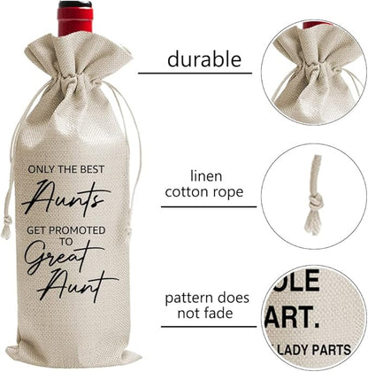 Aunt Gifts Wine Bag Only the Best Aunt Get Promoted to Great Aunt, Pregnancy Announcement Gift, Wine Bag for Aunt, Baby Reveal Wine Bag, Baby Announcement Wine Bag (DL052)