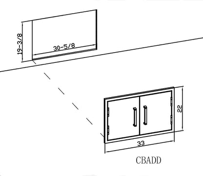 Bonfire Outdoor Kitchen Double Access Door,33x22 Inch,304 Stainless Steel BBQ Grill Doors,CBADD,Silver