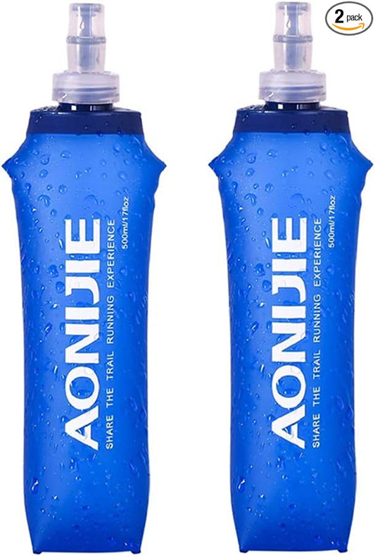 AONIJIE 2 Pcs Sports Collapsible Water Bottle BPA Free - TPU Soft Drink Water Kettle Foldable Flask for Hiking Bicycling Running Climbing