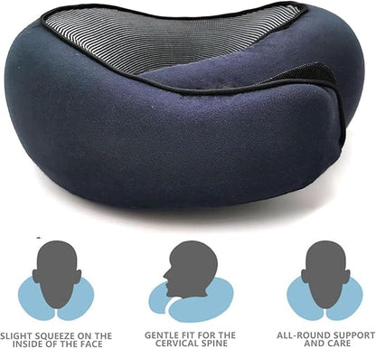 2024 Memory Foam Neck Pillow 360 Degree Neck Support Travel Pillows for Airplanes and Long Flight Travel Neck Pillow (Navy Blue)