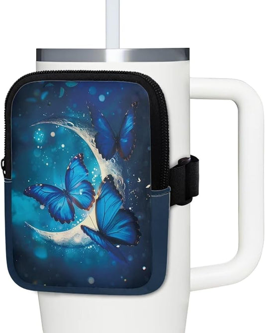 Butterfly Moon Stanley Cup Pouch with Adjustable Strap Water Bottle Storage Bag 20oz-40oz IceFlow Tumbler Pouch for Stanley Accessories